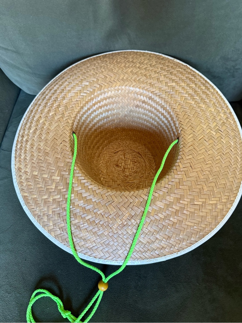 Straw Wide-Brim Sun Hat with Neon Chin Cord - Natural. Adult Unisex OS. - Picture 3 of 4
